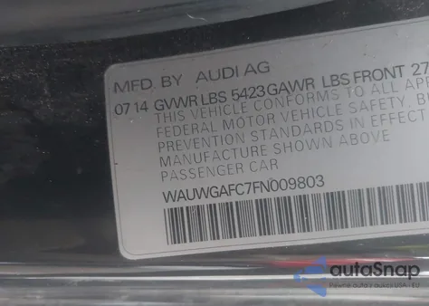 2015 Audi A7 3.0T Premium Plus z USA, uszkodzony, nr VIN WAUWGAFC7FN009803